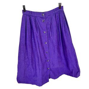 Vintage Womens Midi Skirt Purple Corduroy Full Button Front Pockets Size 10 Med